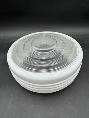Glass Drum Ceiling Light Cover, 7.5" Fitter, MCM Frosted/Bullseye Replacement